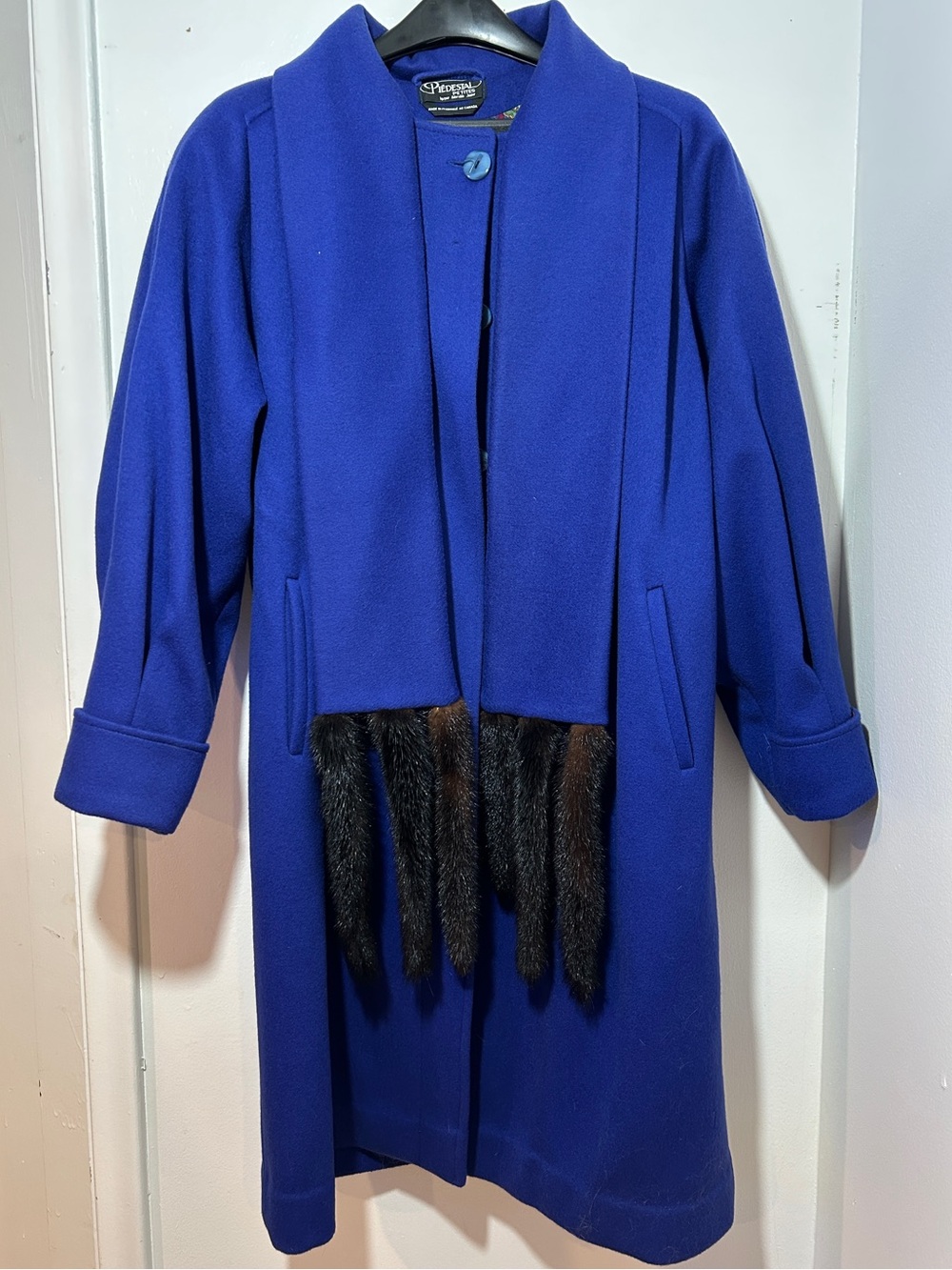 Vintage Cobalt Blue Wool Coat with mink Fur Trim